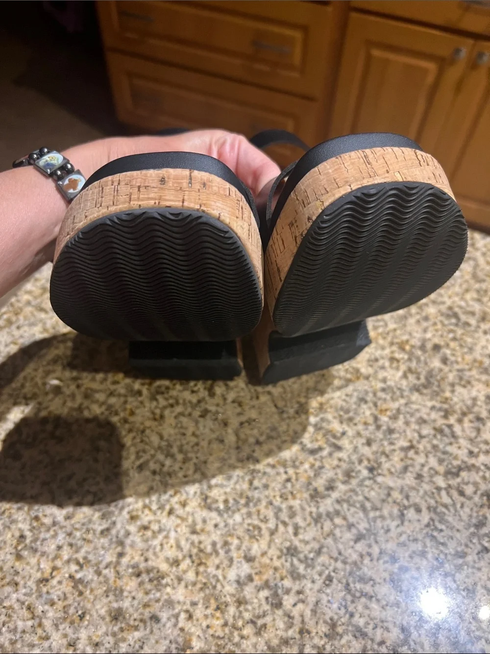 Reef Black Cork Wedge Sandals